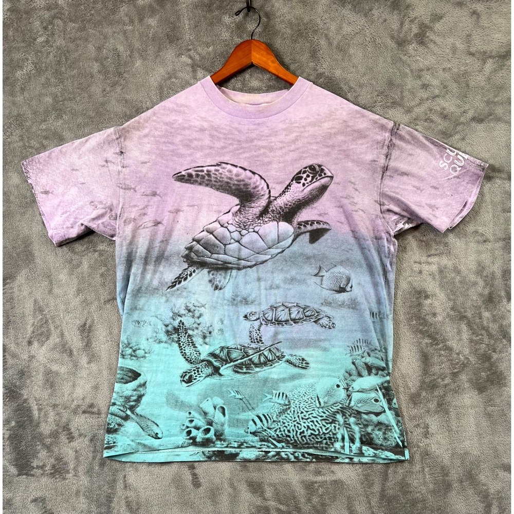 Vintage Single Stitch T Shirt Seas Turtle All Over Print AOP Mens XL Multicolor